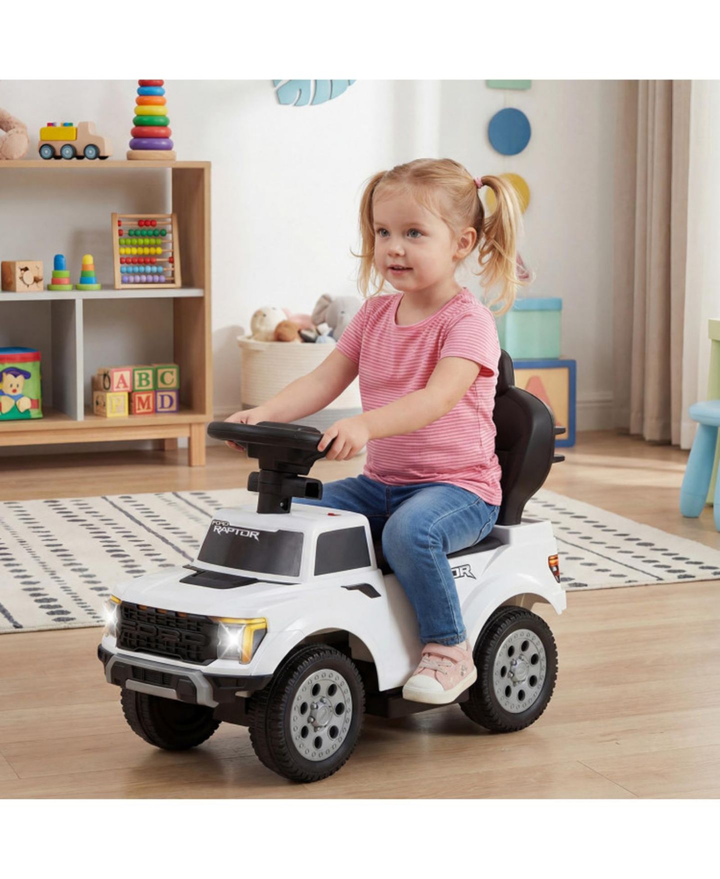 Детская игрушка HONGGE 3-in-1 Kids Ride-On Push Car with LED Lights and Under-Seat Storage, Ages 1.5-3, цвет: Белый — фото 2