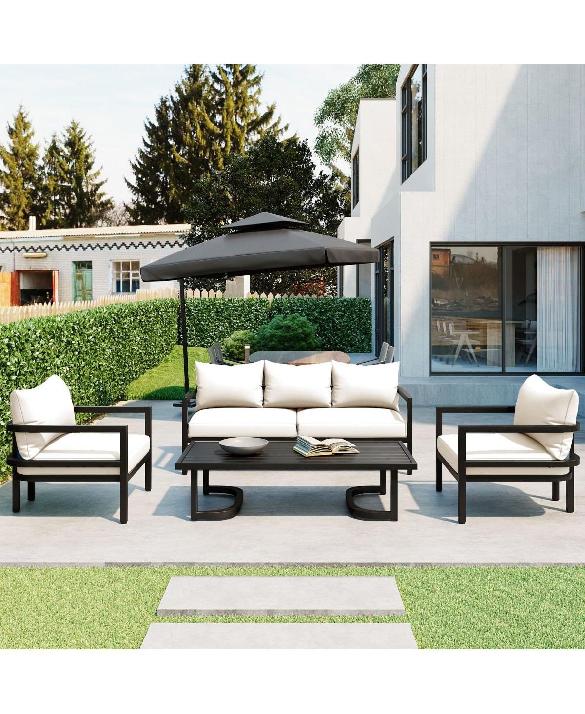 Asagikoiai 5-Piece Outdoor Steel Patio Conversation Set with Coffee Table and Cushions