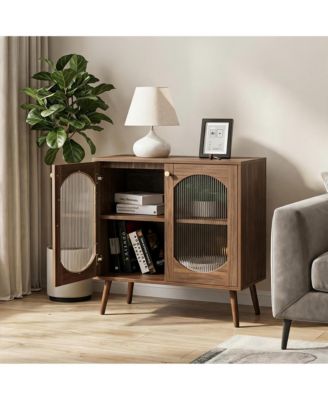 Sleek 2-Door Sideboard Storage Cabinet, Laminated Wood, Fluted Glass Doors, Multifunctional Display Buffet for Living Room, Bedroom, Entryway