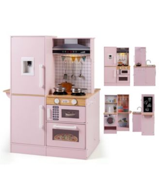 Double-Sided Play Kitchen with Water Dispenser and Range Hood, Ages 3+