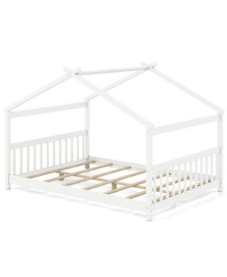 Full Size House Bed Montessori Floor Bed with Fence Headboard and Footboard