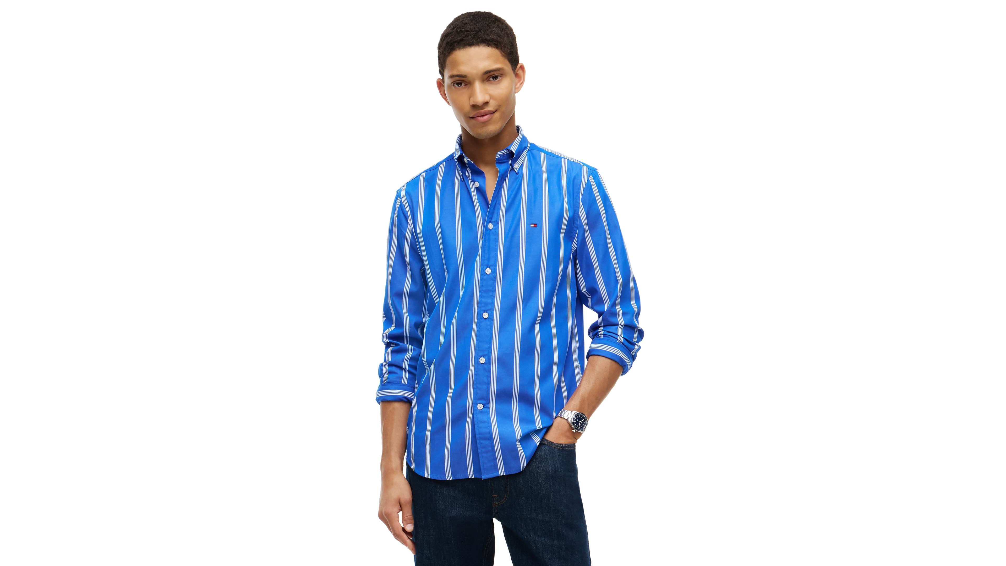 Tommy Hilfiger Men's Poplin Ground Stripe Relaxed-Fit Shirt