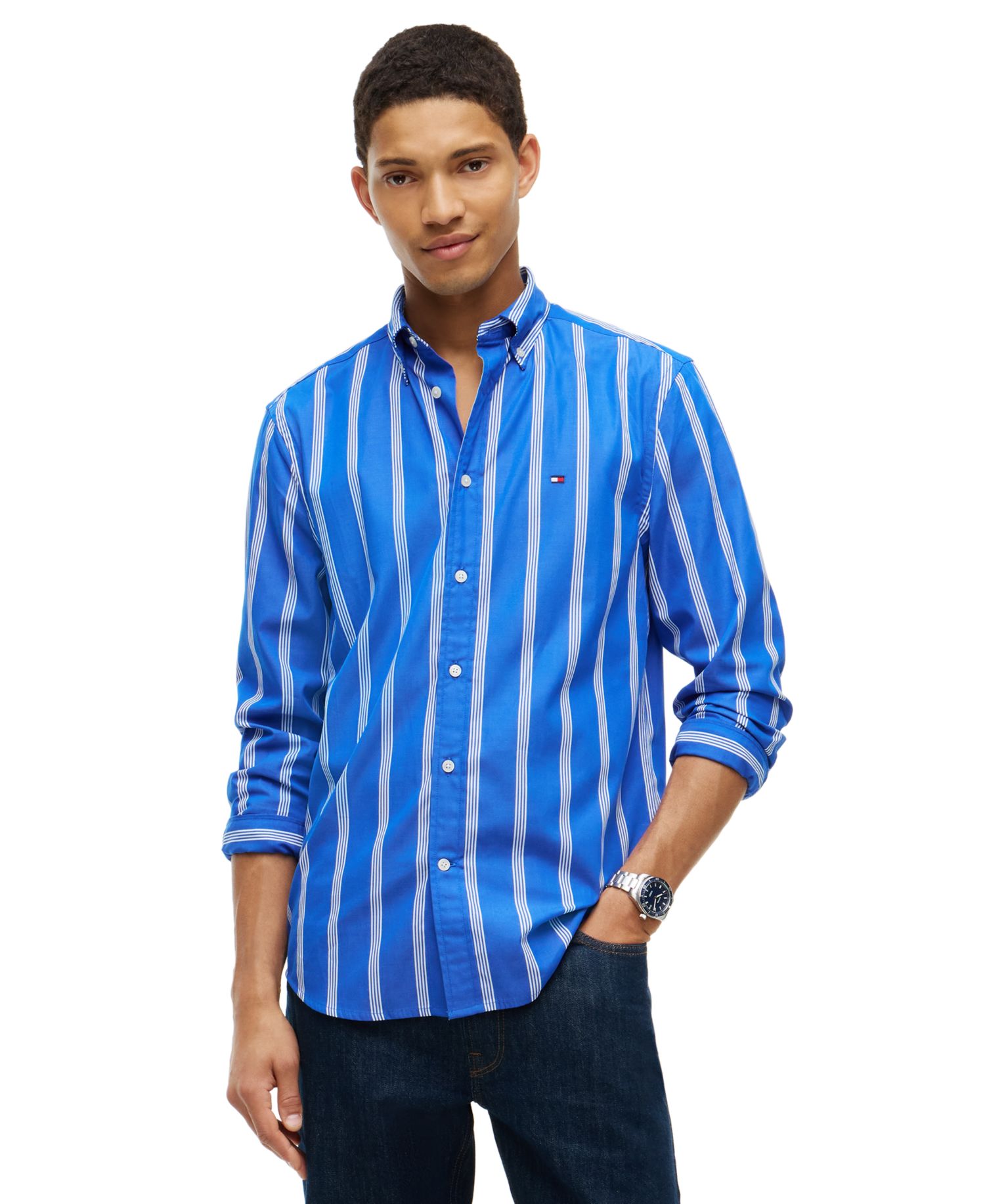 Men's Poplin Ground Stripe Relaxed-Fit Shirt