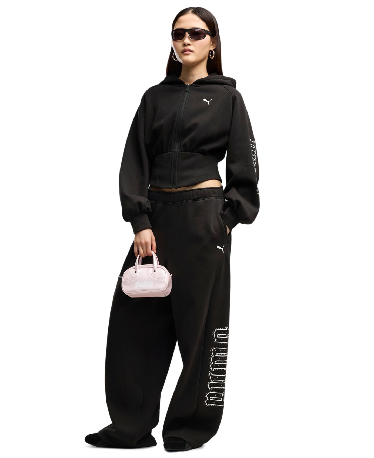 Женские брюки Puma Street Glam Wide-Leg Slouchy Fleece, цвет: Чёрный — фото 2