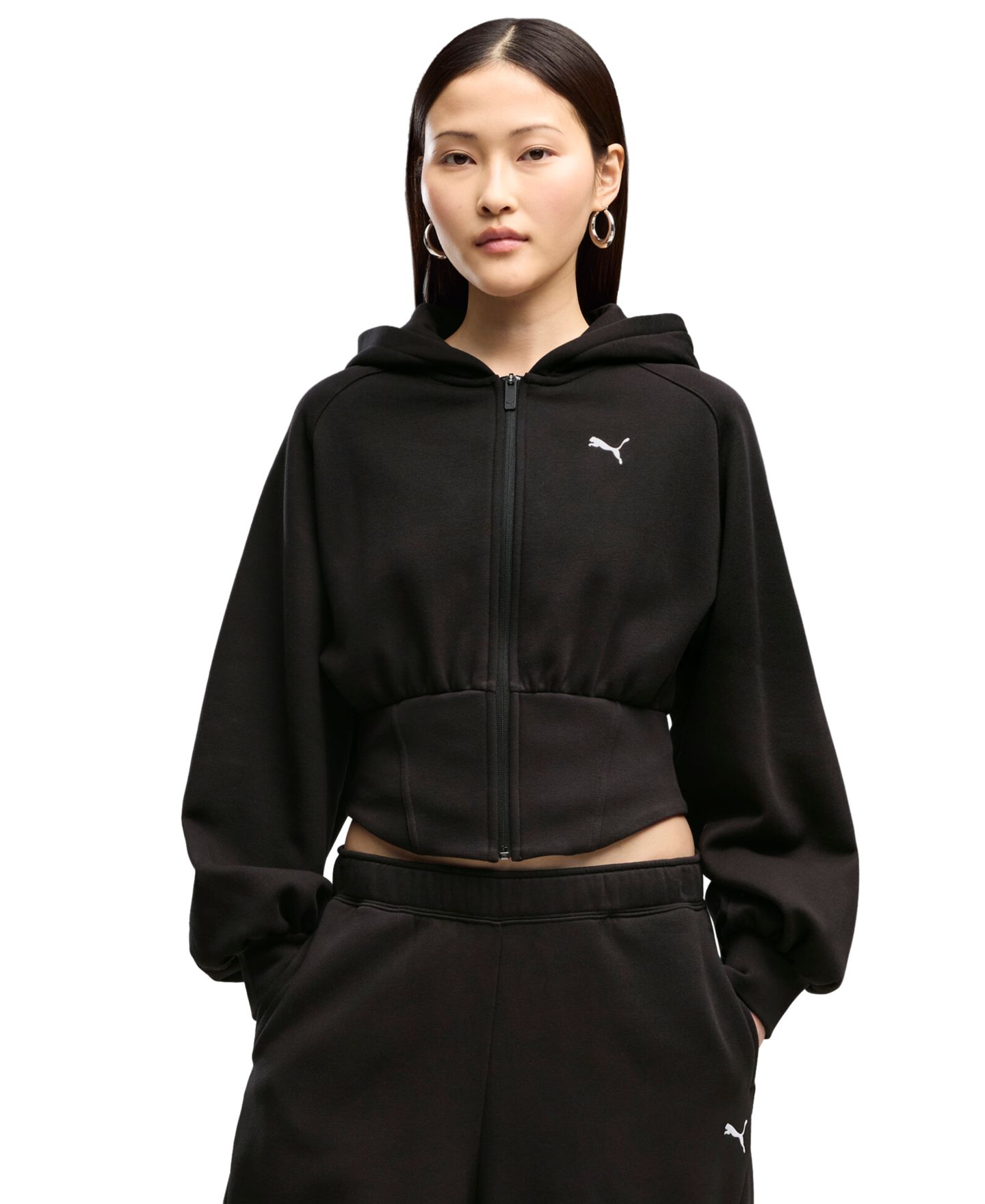Женское худи Puma Street Glam Bedazzled Balloon-Sleeve Full-Zip, цвет: Чёрный — фото 1