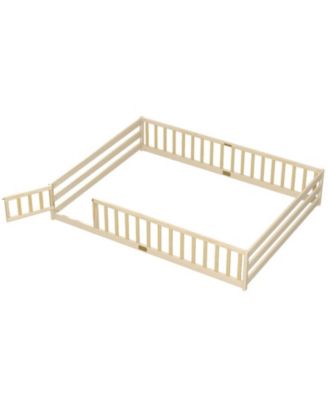 Queen Size Montessori Floor Bed with Full-Length Guardrails and Lockable Door