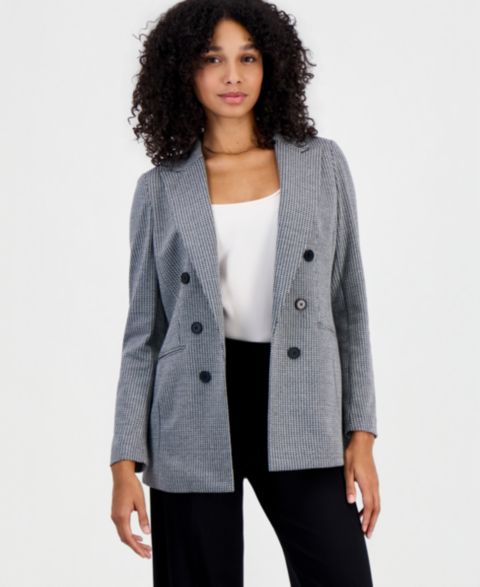 Женский пиджак Bar III Double-Breasted Open-Front Blazer, цвет: Чёрный / Белый