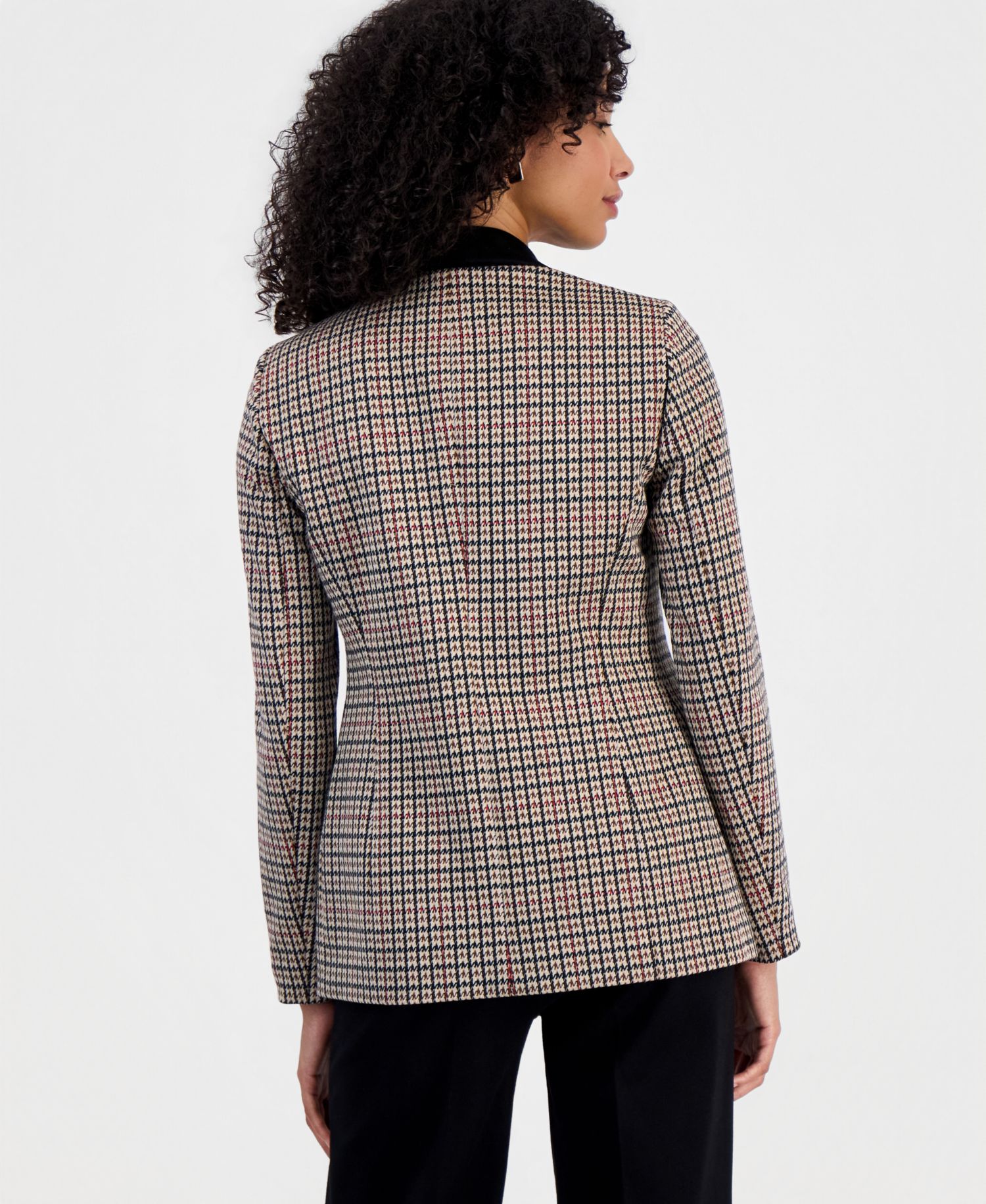 Women's Plaid Faux Double-Breasted Notch Collar Blazer