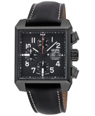Men's Swiss Made Herald Square Swiss Automatic Black Italian Leather Strap Watch