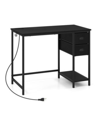 Computer Desk With Charging Station and 2 Fabric Drawers for Small Spaces