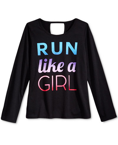 Ideology Run Like A Girl Graphic-Print T-Shirt, Big Girls (7-16), Only at Macy's
