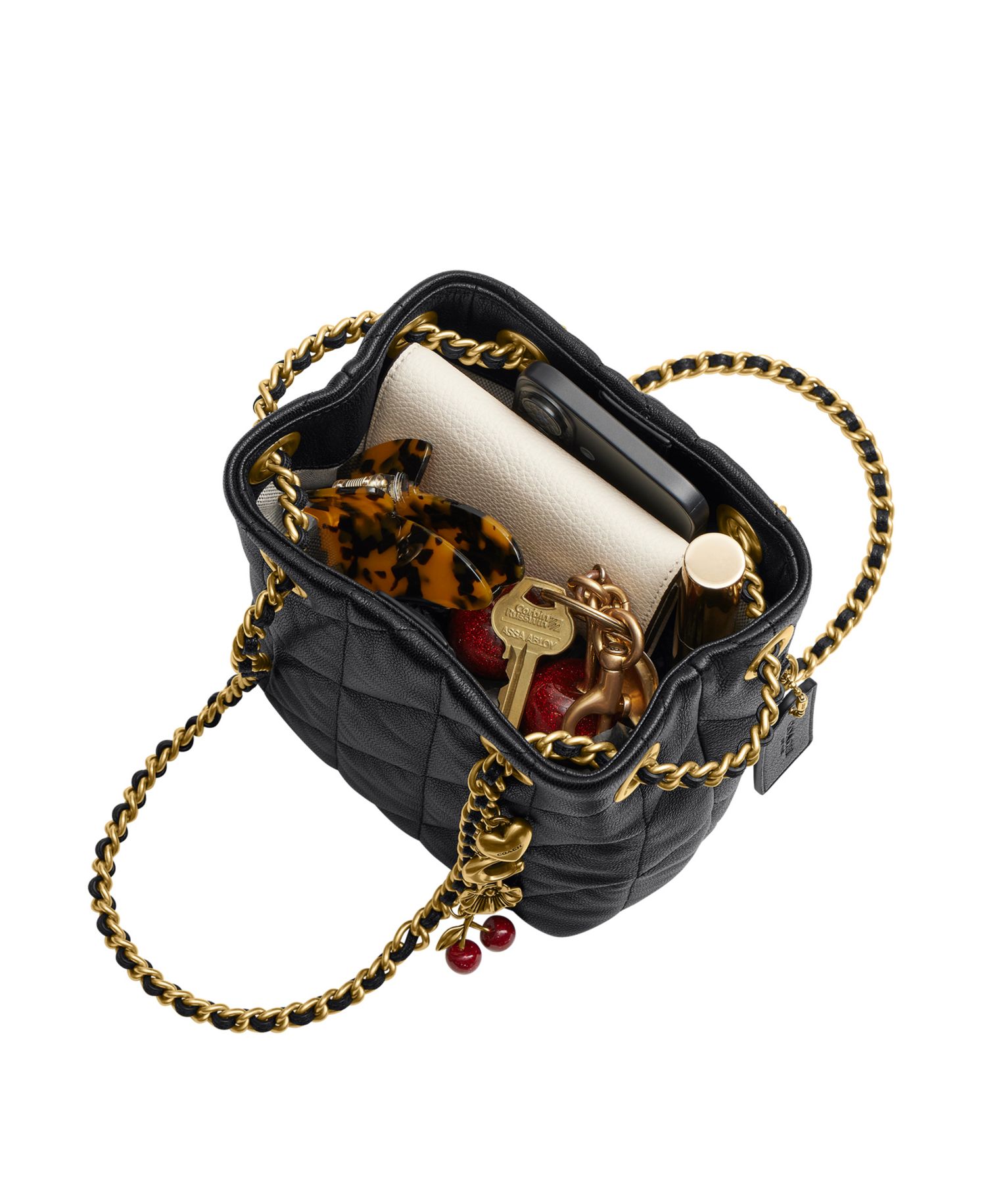 Jade Small Quilted Leather Drawstring Crossbody Bag with Charms
