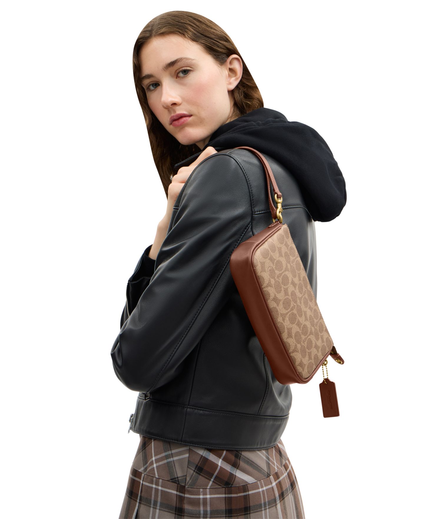 Женская сумка COACH Plaza Small Signature UpcraftedLeather Shoulder, цвет: Латунный / Рыжевато-коричневый коричневый — фото 3