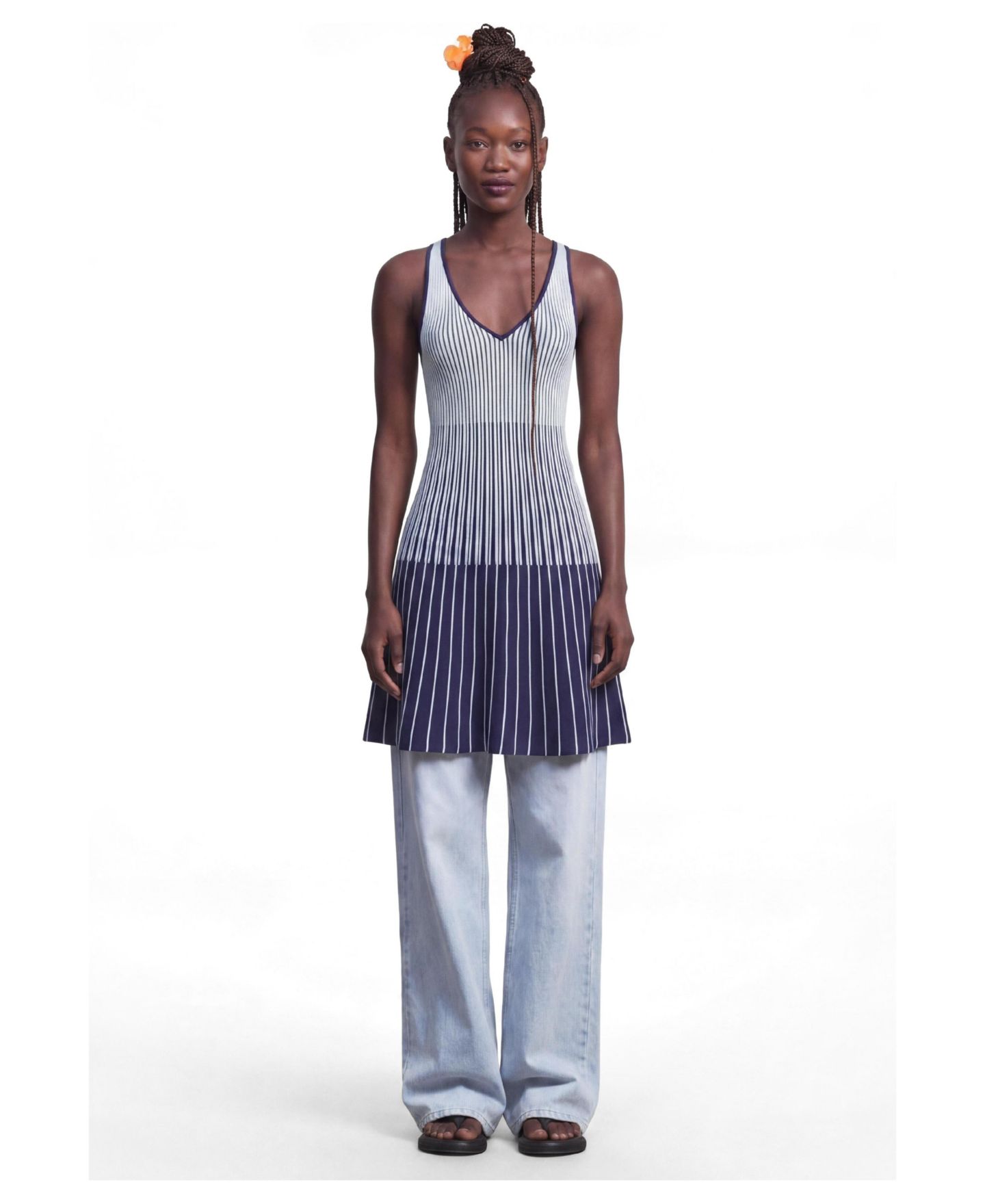 Женское платье Desigual Fit & Flare Striped Sleeveless Sweater Dress, цвет: Тёмный синий — фото 5