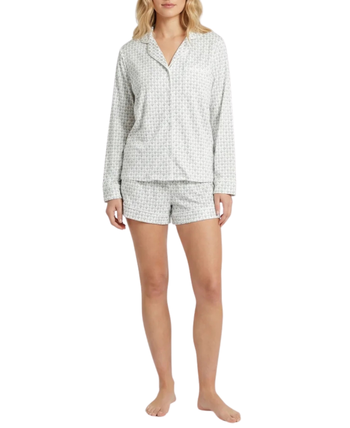 Motette Women's Lane Long Sleeve and Shorts Bamboo Pajama Set - Delicate purple  green floral