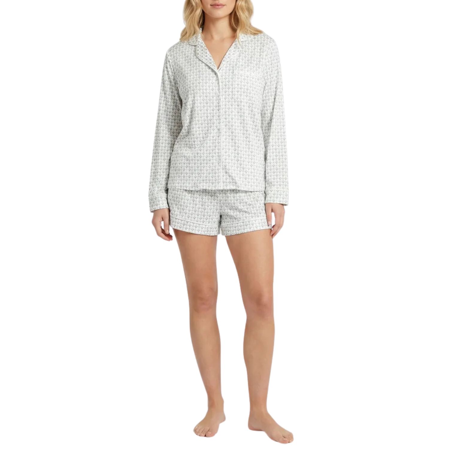 Women's Lane Viscose-from-Bamboo V-Neck Long-Sleeve Top and Shorts Pajama Set
