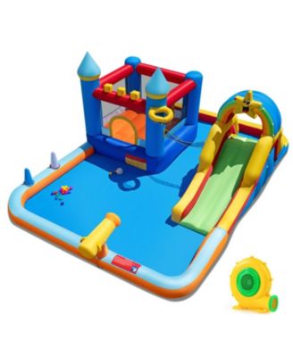 Inflatable Water Slide Park Bouncy Castle With Climbing Wall Splash Pool And Blower