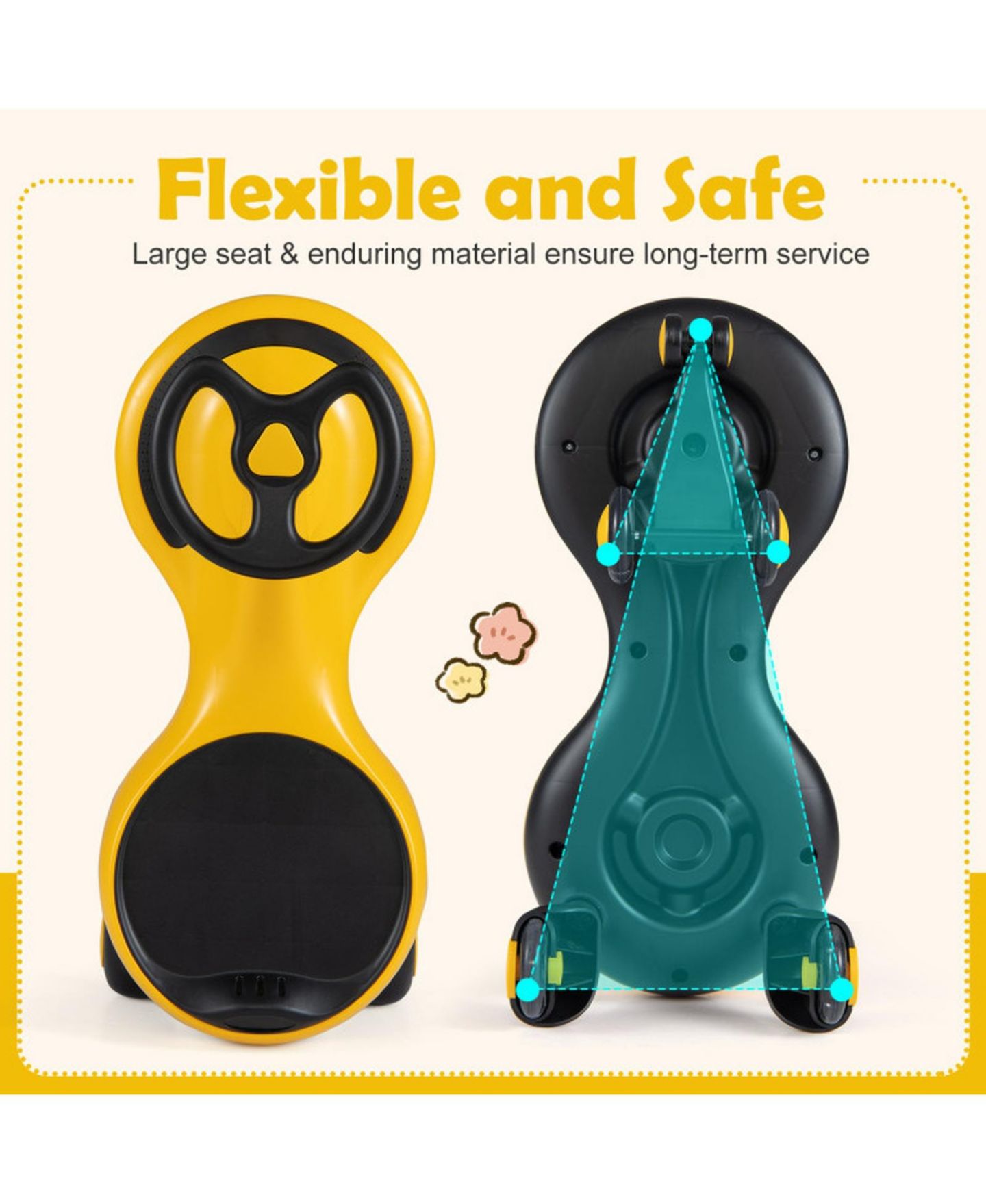 Детская игрушка SUGIFT Ride-On Wiggle Toy Car with Flashing Wheels, Battery-Free, Ages 3-8, цвет: Жёлтый — фото 6