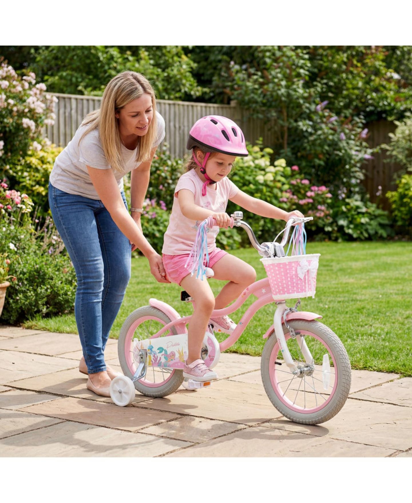Детская игрушка SUGIFT 14 in Kids Bike Adjustable with Basket and Streamers for Girls Aged 3-5 Years Old, цвет: Розовый — фото 9