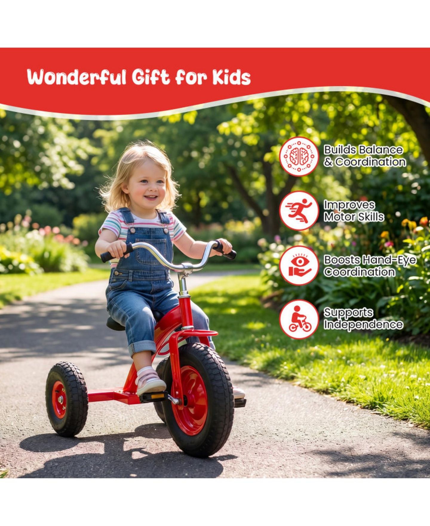 Детская игрушка SUGIFT Carbon Steel Kids' Bike with Adjustable Handlebar and Seat, 15" Inflatable Rubber Tires, 200 lb Capacity, Ages 3+, цвет: Красный — фото 5
