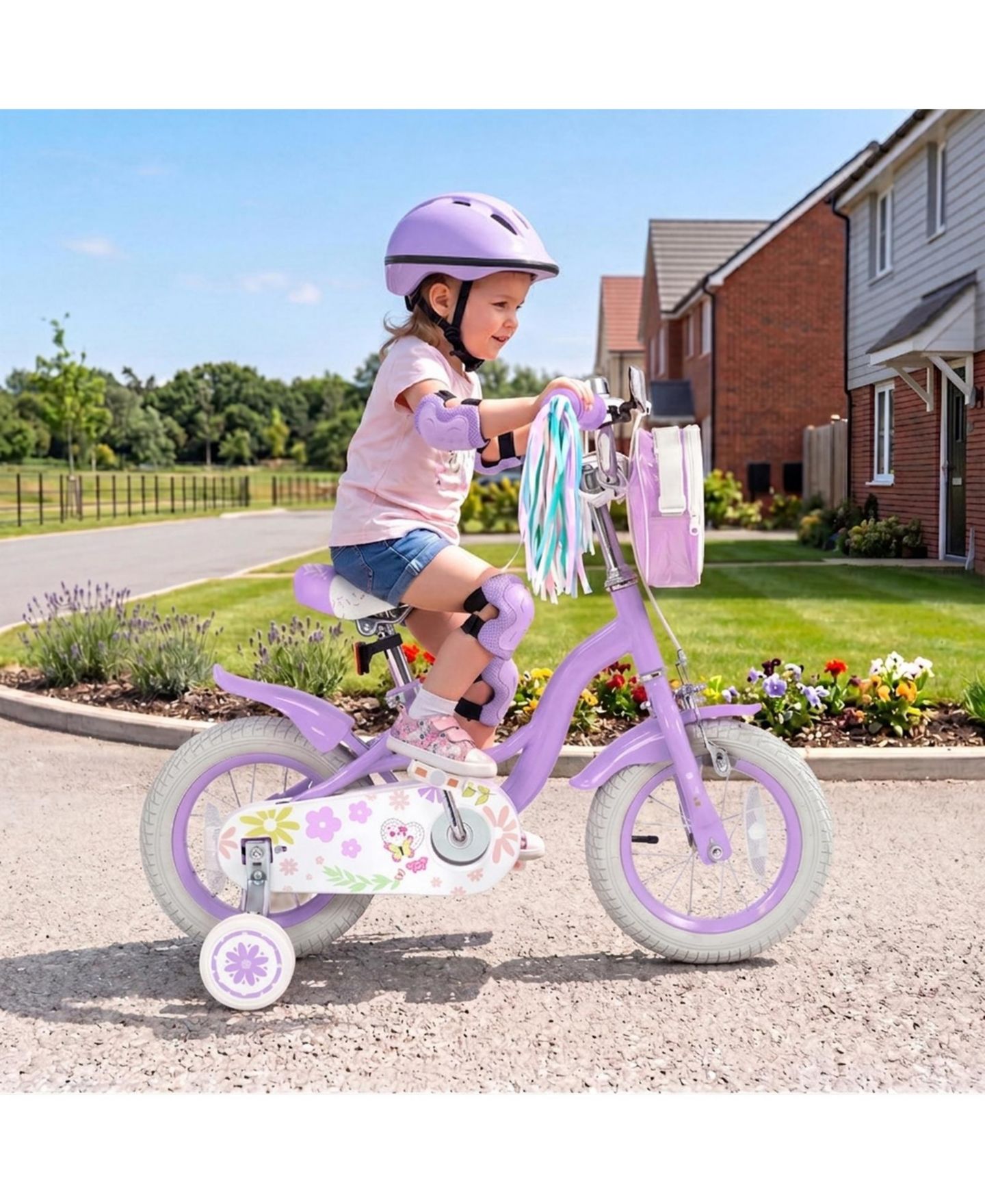 Детские игрушки SUGIFT 12 in. Girls' Bike with Removable Training Wheels and Front Bag, Ages 3–4, цвет: Фиолетовый — фото 2