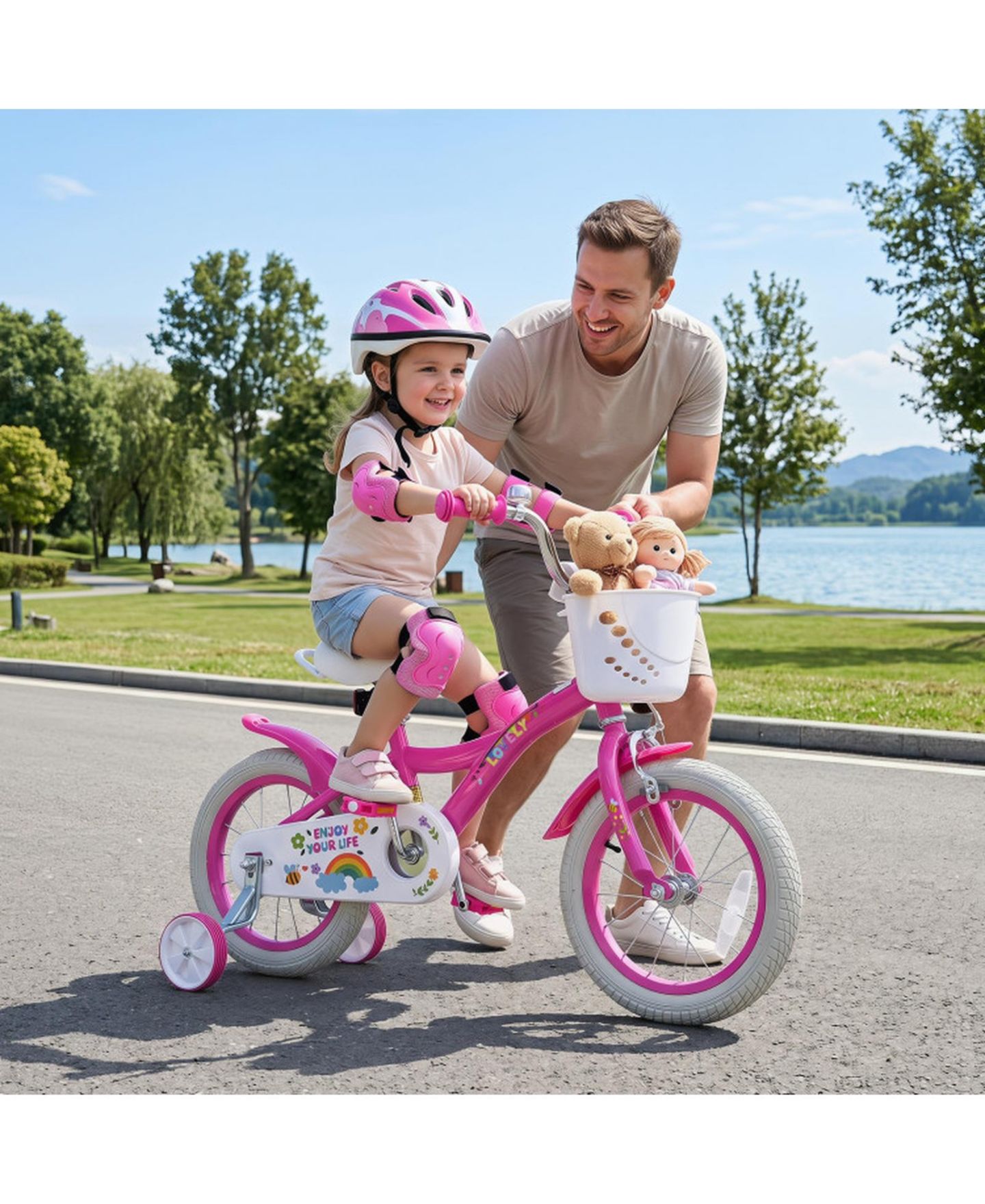 Детская игрушка SUGIFT 14-Inch Adjustable Girls Bike with Dual Brake System and Training Wheels, Ages 3-5, цвет: Розовый — фото 2