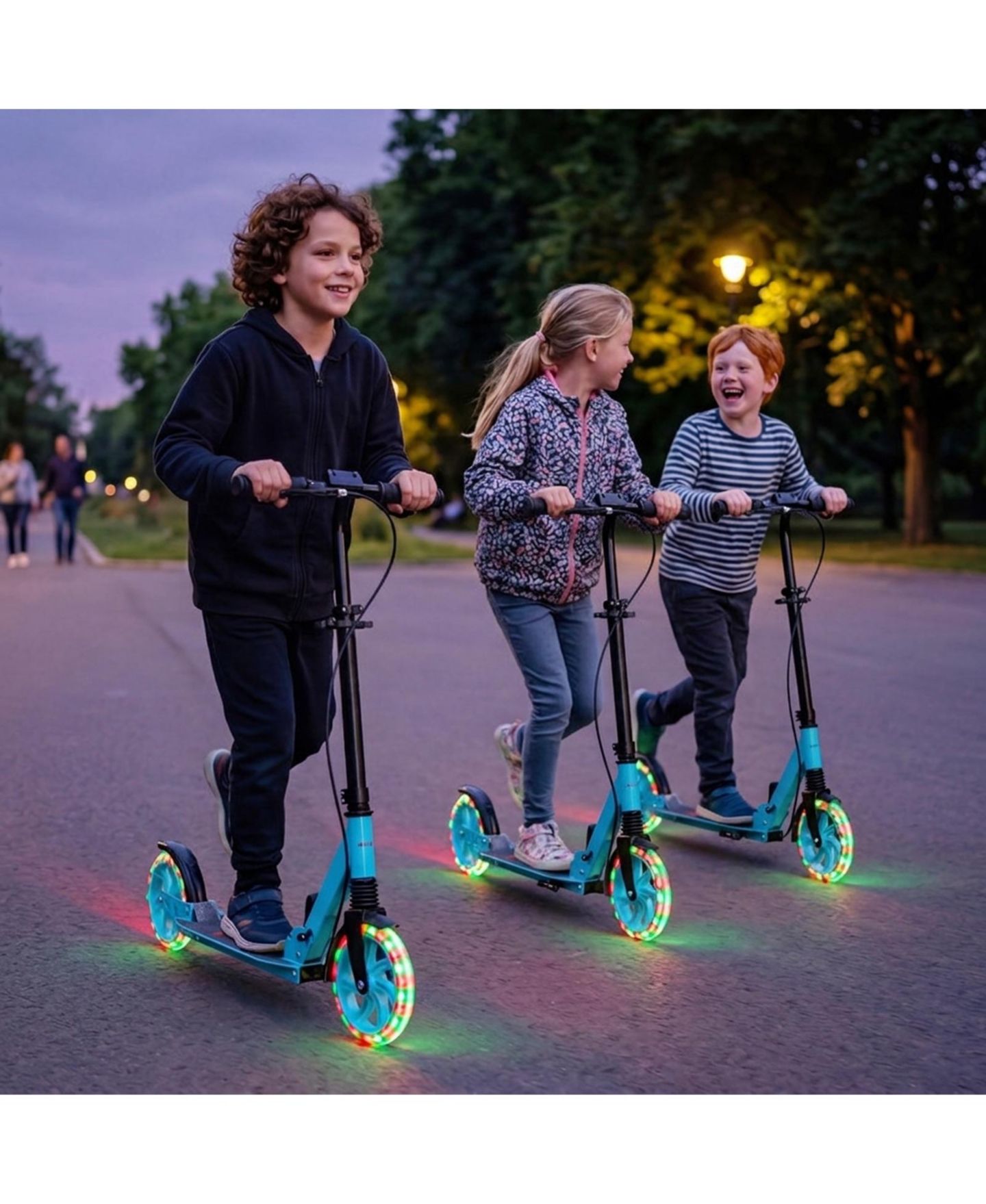 Детская игрушка SUGIFT Foldable Kick Scooter for Kids Teens Adults Age 8+ with 8in Light-up Wheels and 4-Level Handlebar, цвет: Синий — фото 10