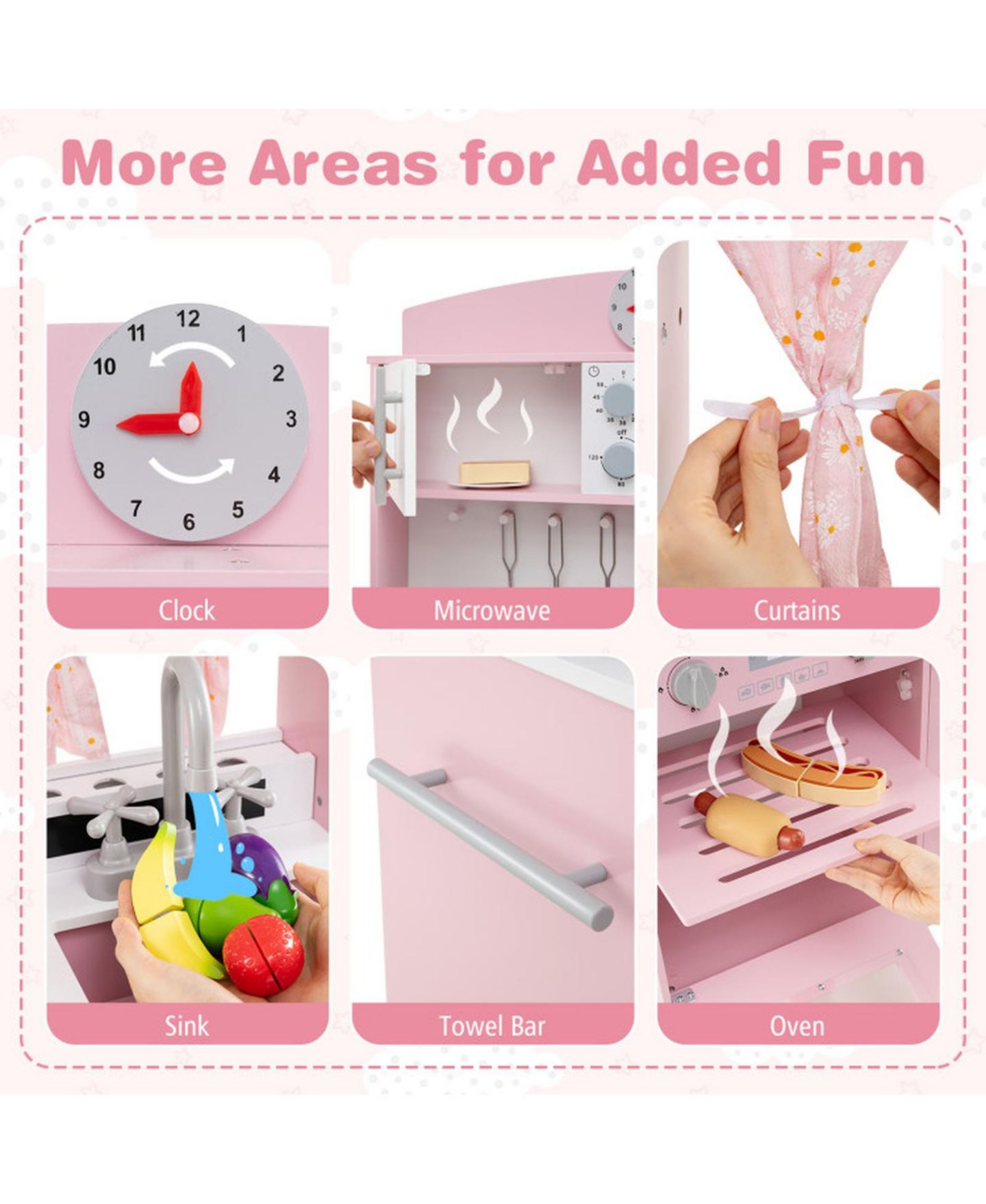 Детская игрушка SUGIFT Adjustable-Height Wooden Play Kitchen, Ages 3+, цвет: Розовый — фото 7