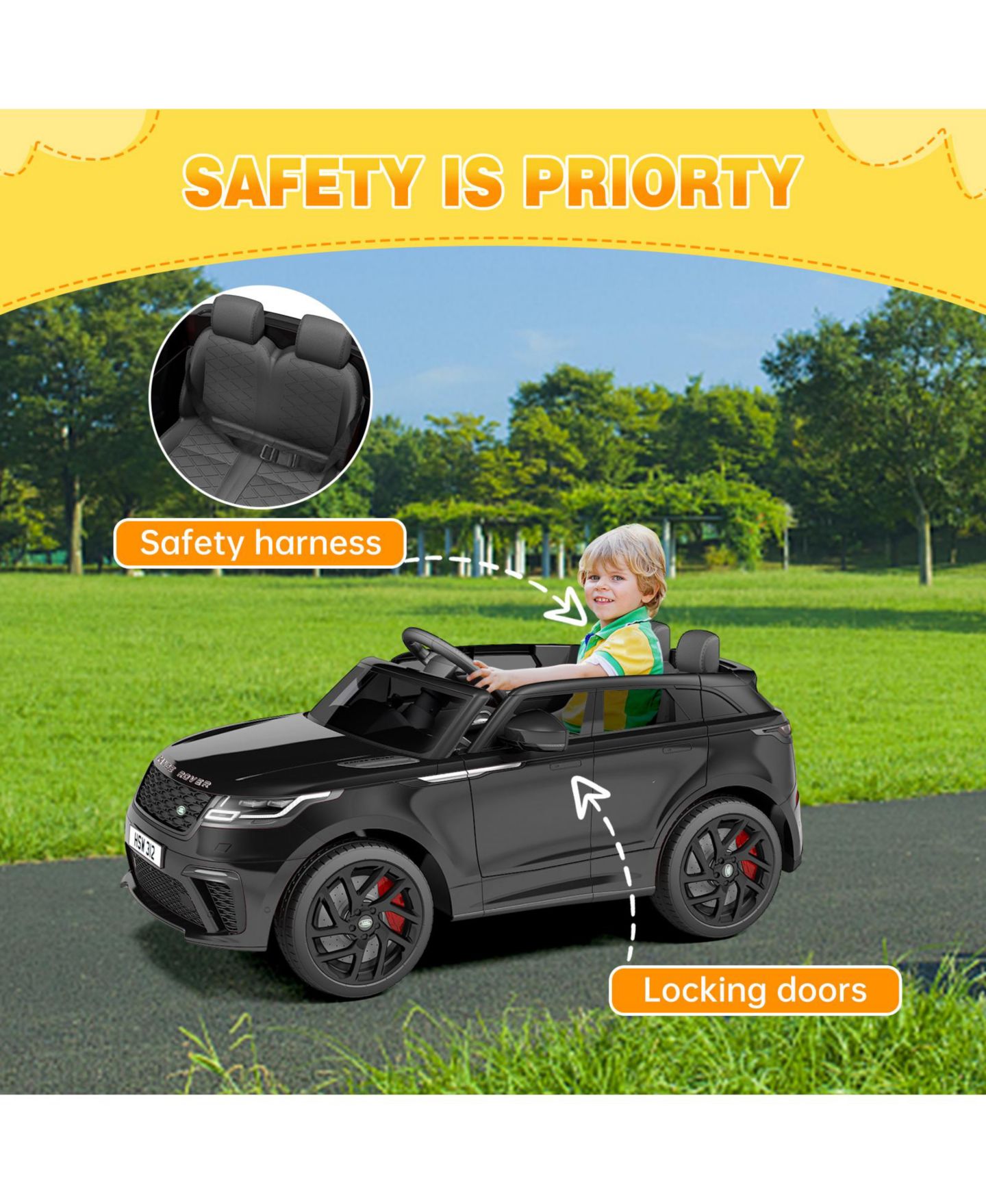 Детская игрушка homfan 12V Licensed Land Rover Remote-Control Ride-On Car with LED Lights, Two-Seater, Ages 3+, цвет: Чёрный — фото 8