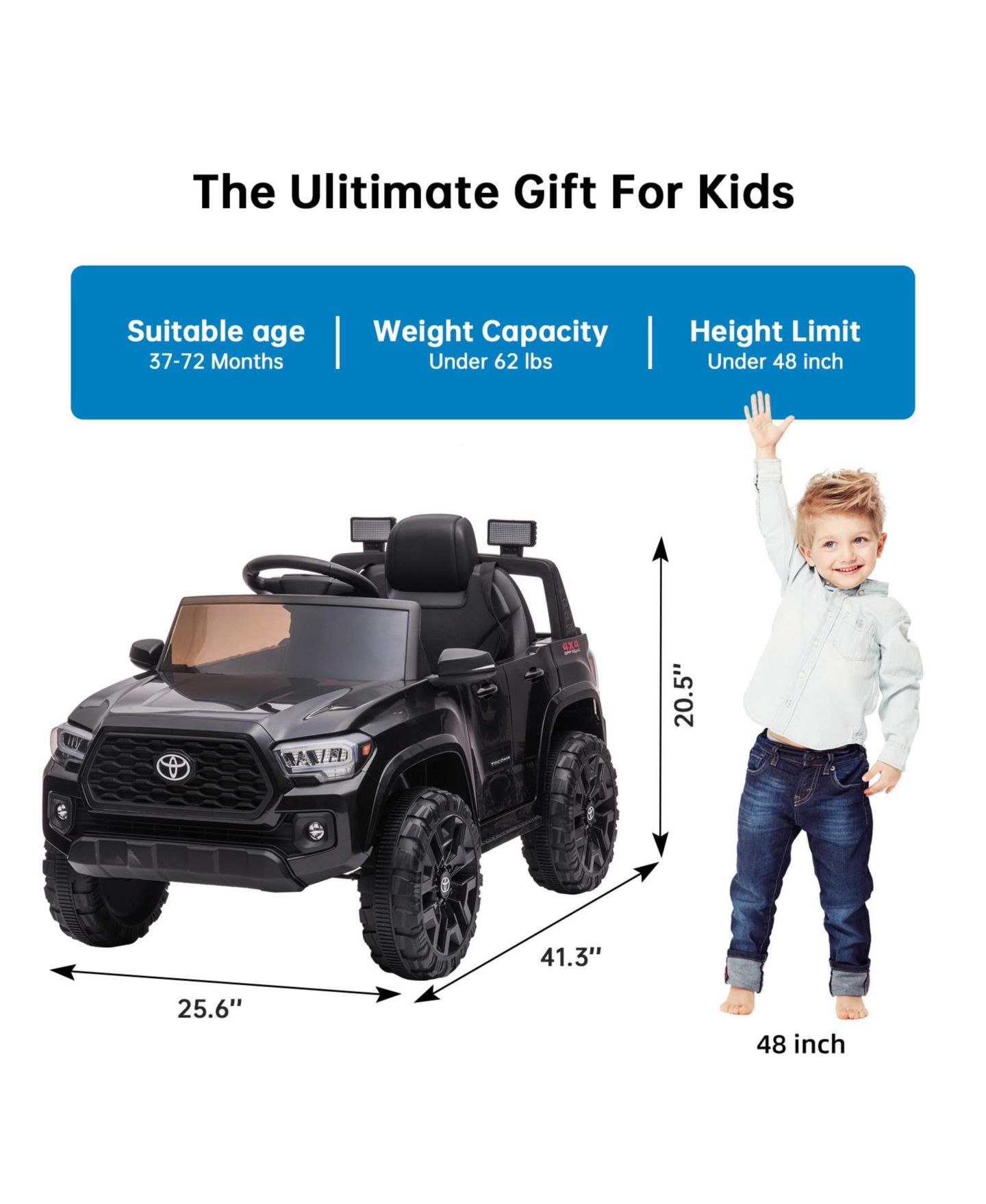 Детская игрушка homfan Toyota Tacoma 12V Battery-Powered Remote Control Electric Ride-On Truck, Ages 3-8, цвет: Чёрный — фото 2