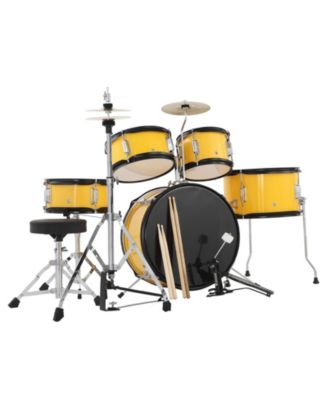 Kids Drum Set - 5-Piece Junior Percussion Kit with Bass, Snare, Toms, Hi-Hat, Cymbal, Pedal and Adjustable Stool, Hardwood Construction