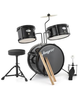 Kids Electronic Drum Set - 3-Piece Junior Percussion Kit with Cymbal, Tom, Bass Drum with Pedal, Drumsticks and Adjustable Throne