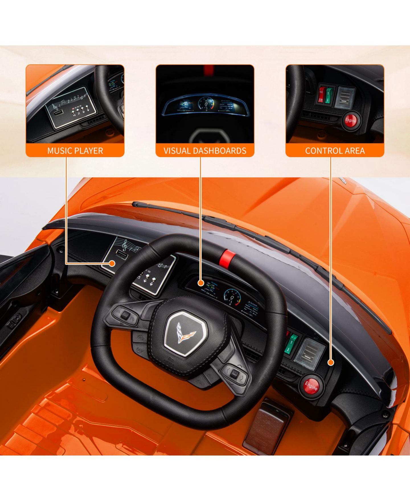 Детская игрушка homfan Sports Coupe 12v Remote Control Electric Ride-On Car, 66 lb. Capacity, Ages 3+ — фото 5
