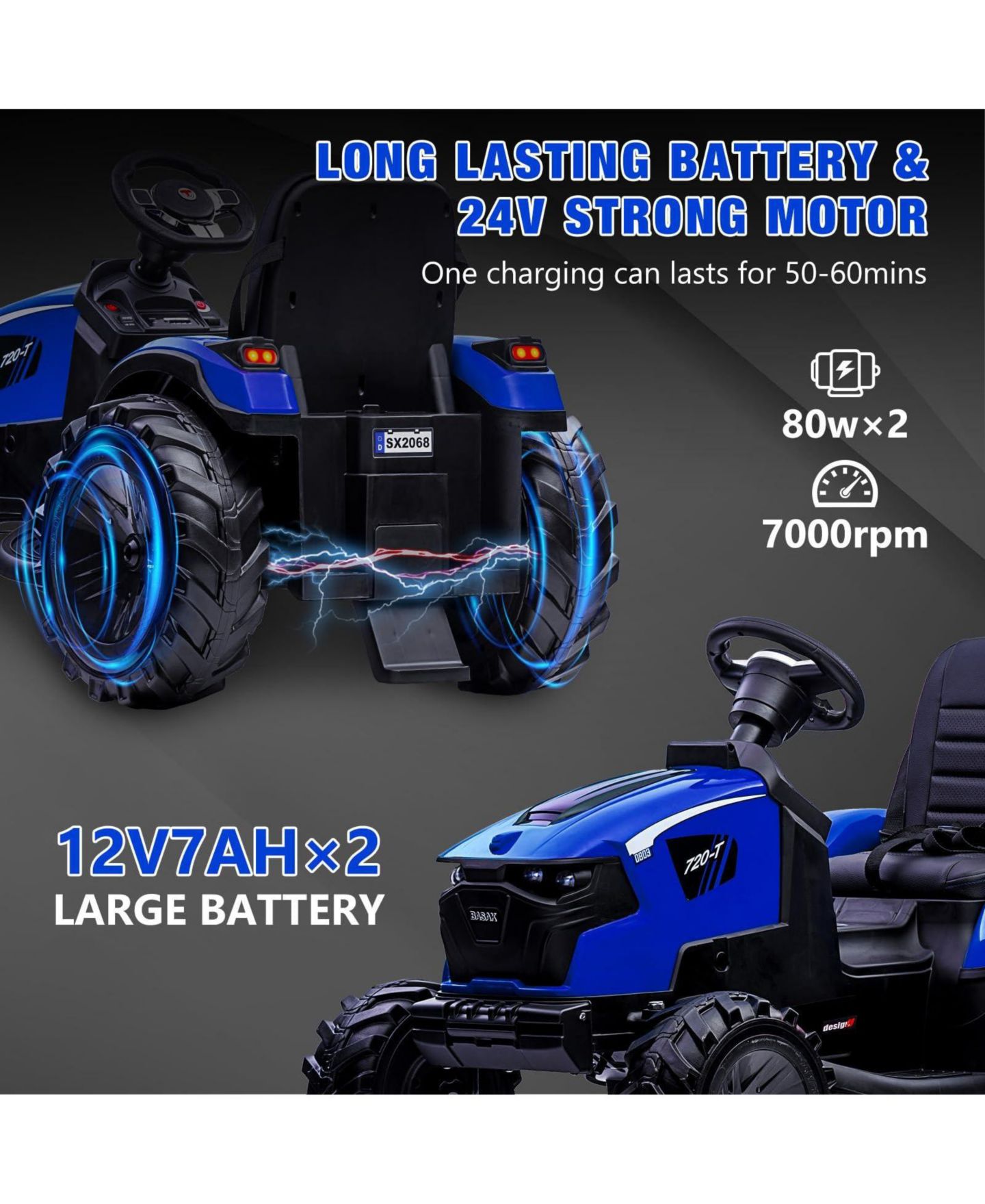 Детская игрушка homfan 3 in 1 Ride On Tractor Toy Car 24V Remote Control, 66 lb. Capacity, 3–8 лет — фото 3