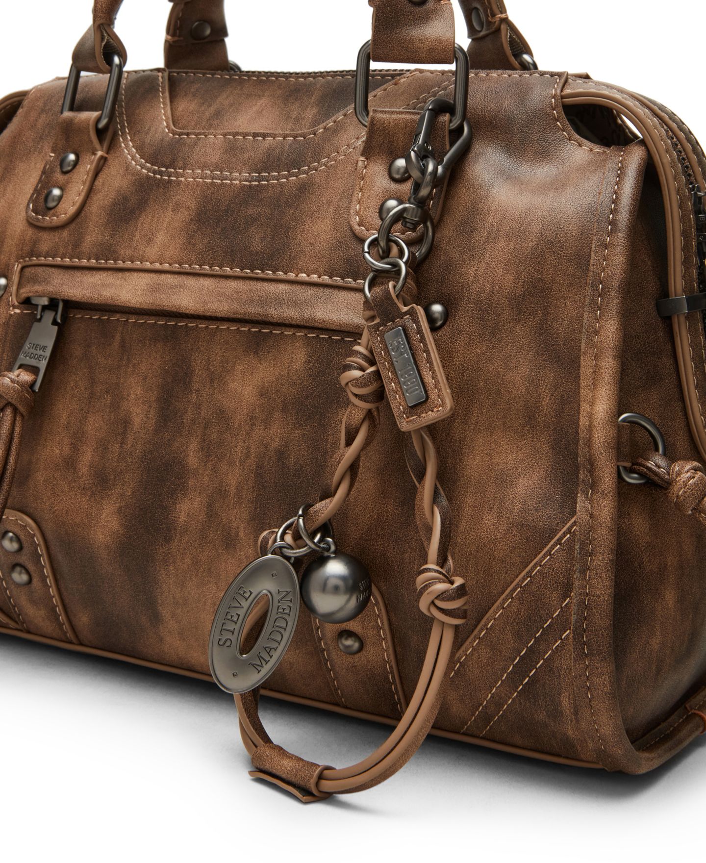 Женская сумка Steve Madden Riggs Small Top Handle Satchel Handbag, цвет: Коричневый — фото 5