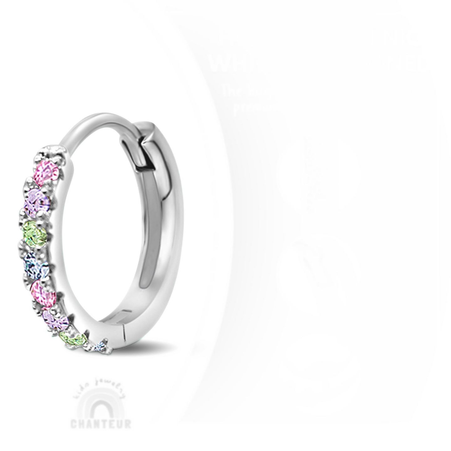 Детские серьги Chanteur /Girl/Round Multi-color CZ White Gold Palladium Plating Huggie, цвет: Серебряный — фото 5