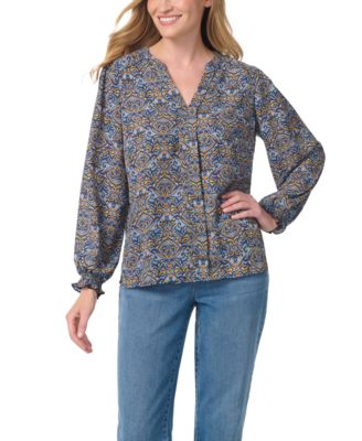 Women's V-Neck Long-Sleeve Bishop-Style Blouse