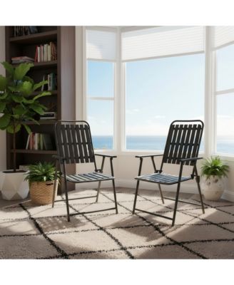 2 Pack Foldable Patio Chairs, 350LB Rustproof Metal WPC Slat Chairs No Assembly