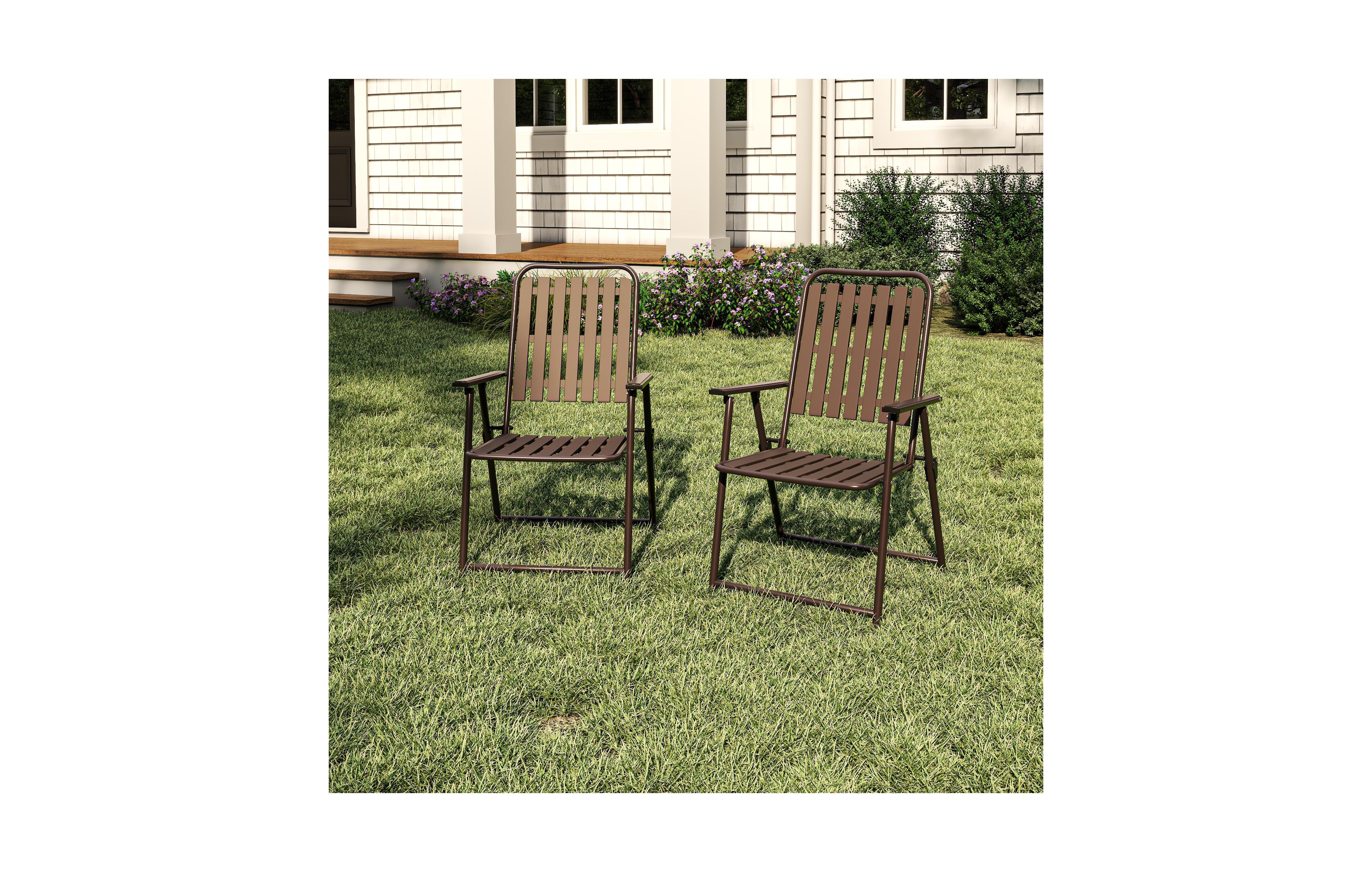 Clihome 2 Pack Foldable Patio Chairs, 350LB Rustproof Metal Wpc Slat Chairs No Assembly