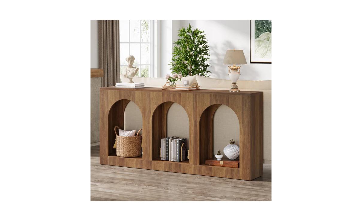 Slickblue Arched Wood Console Table with 3 Storage Shelves