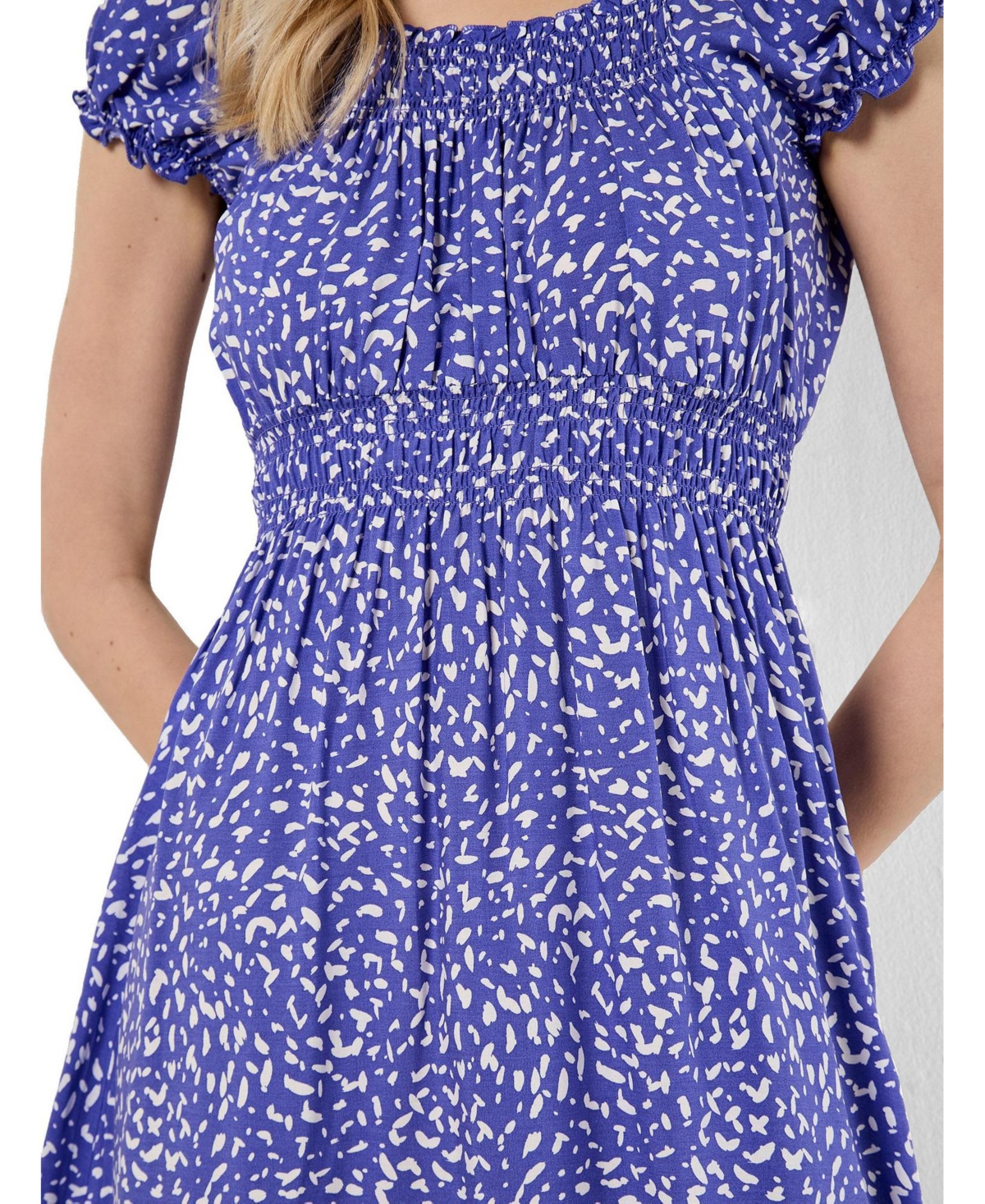 Apricot Women's Brush-Dot Smocked Square Neck Milkmaid Midi Dress