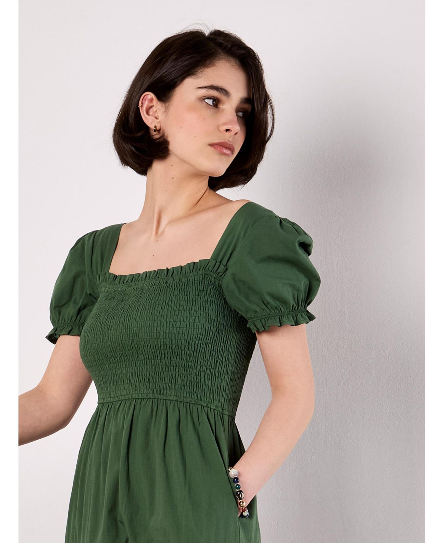 Women's Smocked Cotton Tiered Midi Dress