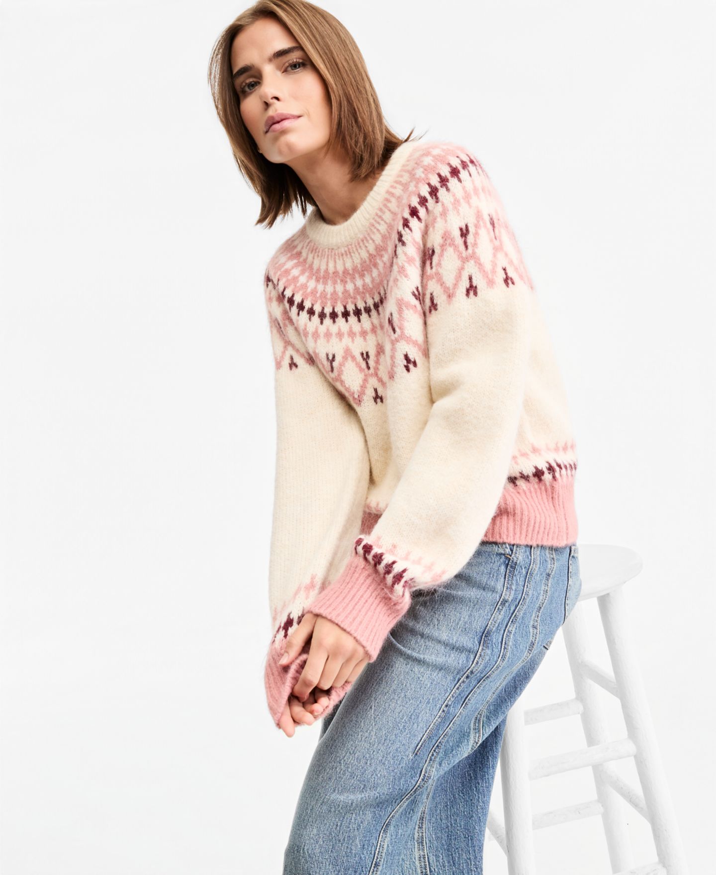 Женский свитер And Now This Petite Fair Isle Slouchy Crewneck, цвет: Palomino — фото 2