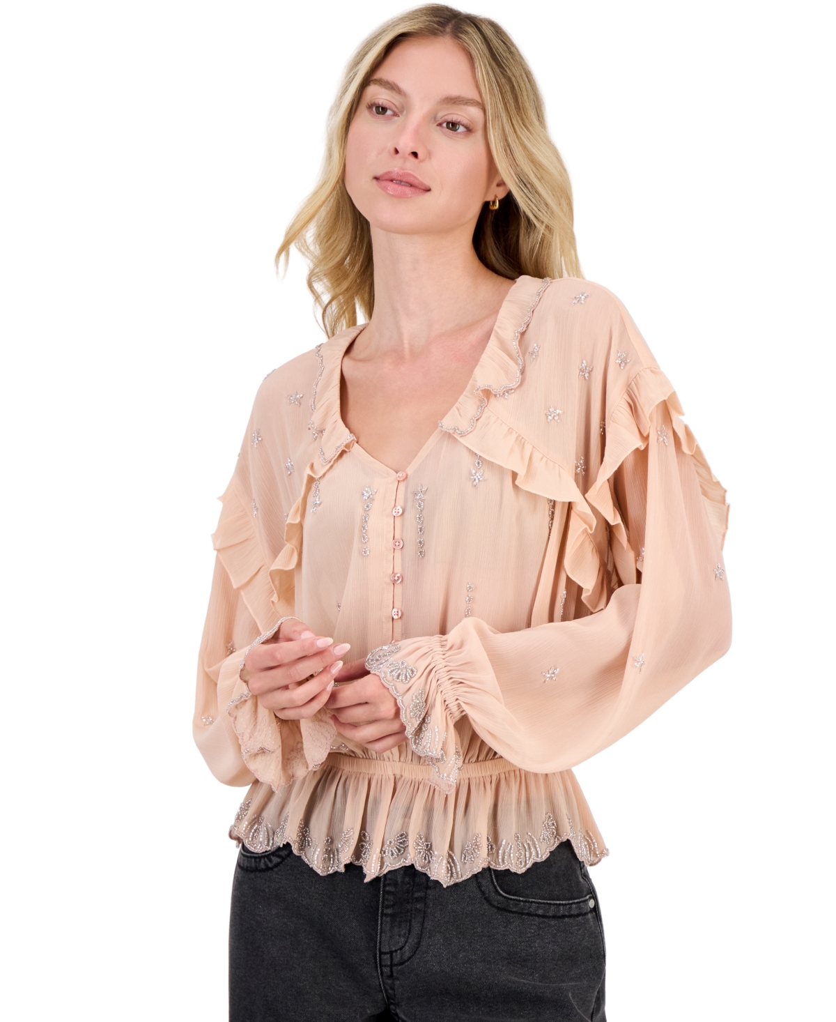 And Now This Women's Beaded V-Neck Long-Sleeve Blouse, Macy's Exclusive