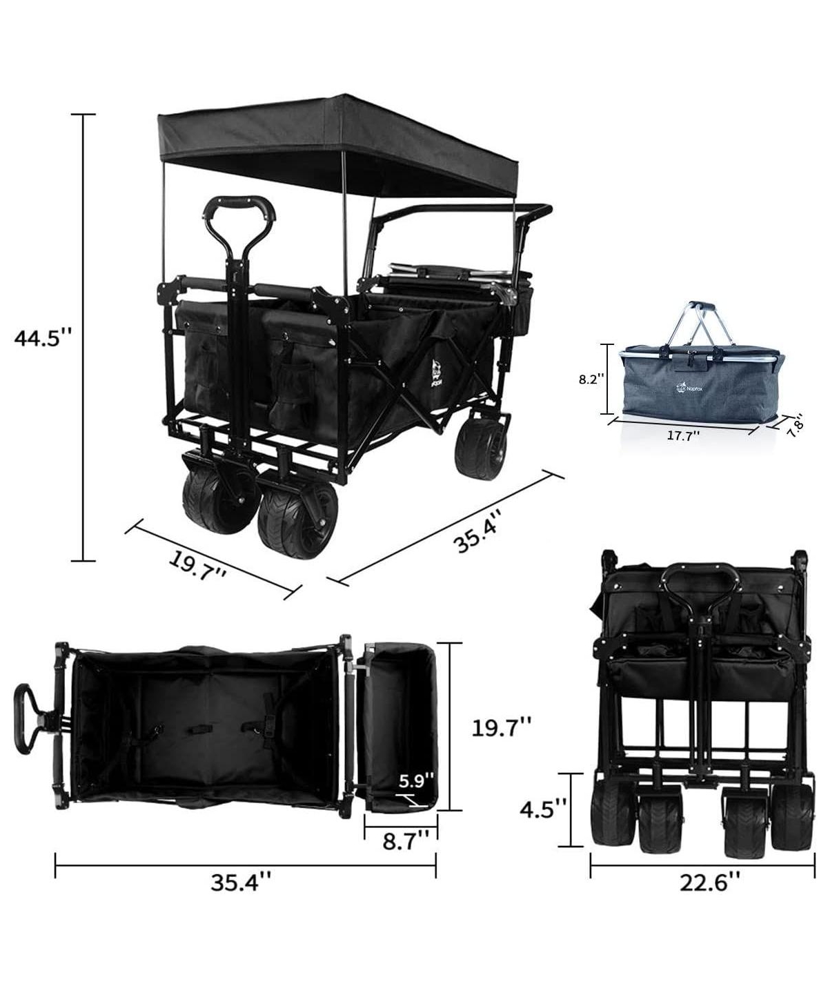 Mountaintop Collapsible Wagon 140L Cart,Removable Canopy,All-Terrain Wheels with Brake,Cooler Bag,Camping Beach Shopping