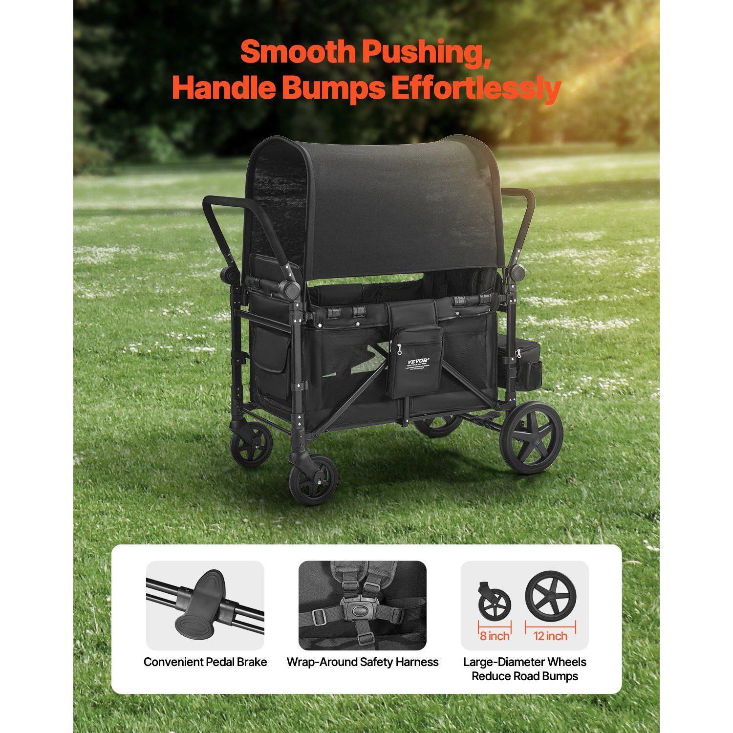 Wagon Stroller for 4 Kids, Adjustable Handle,5-Point Harness, Removable Canopy,330LBS, Camping