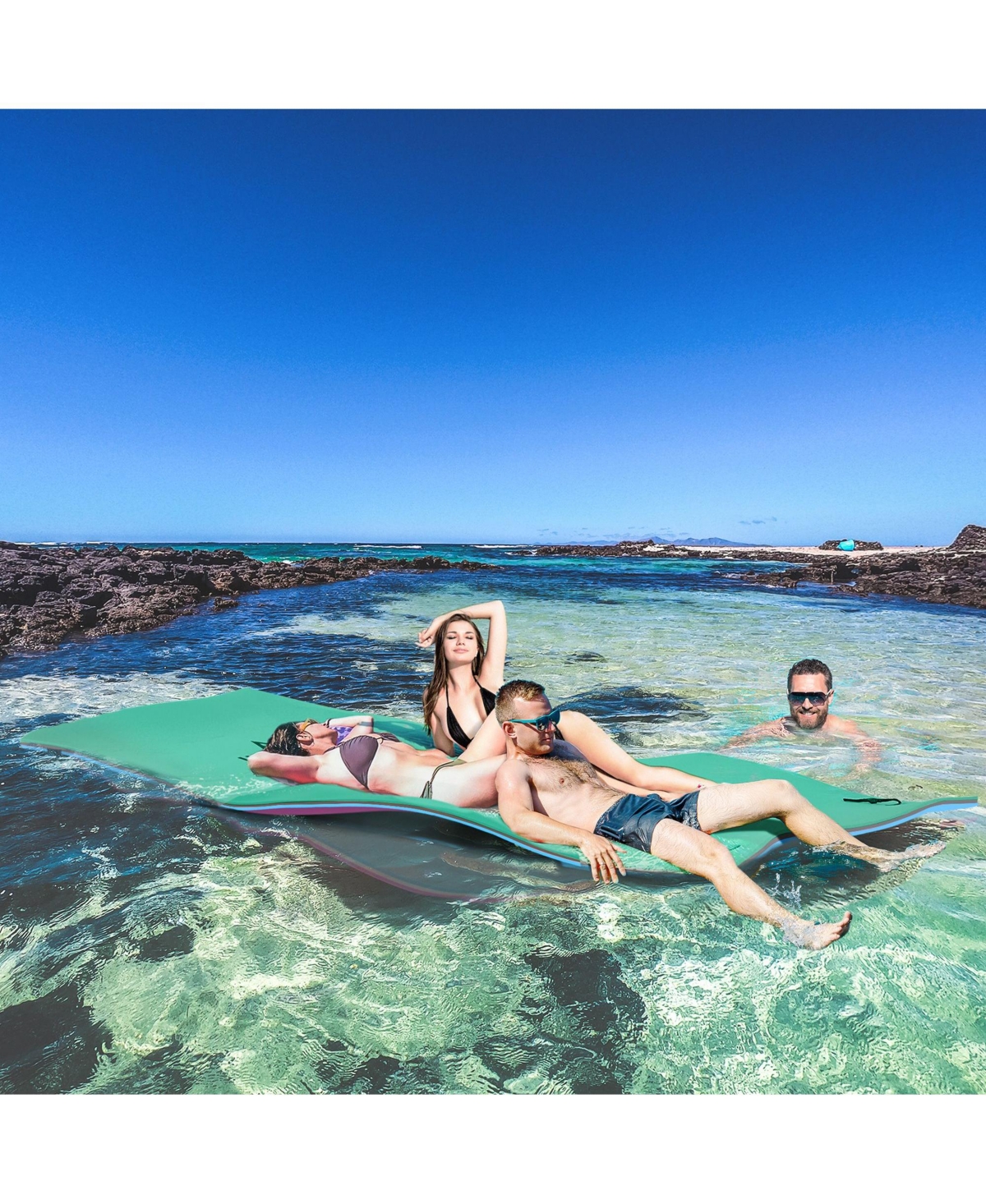Hikeen 12x5ft Lily Pad Floating Mat with Drink Holders 3-Layer Portable Roll-Up Water Mat Float Dock for 2-3 People