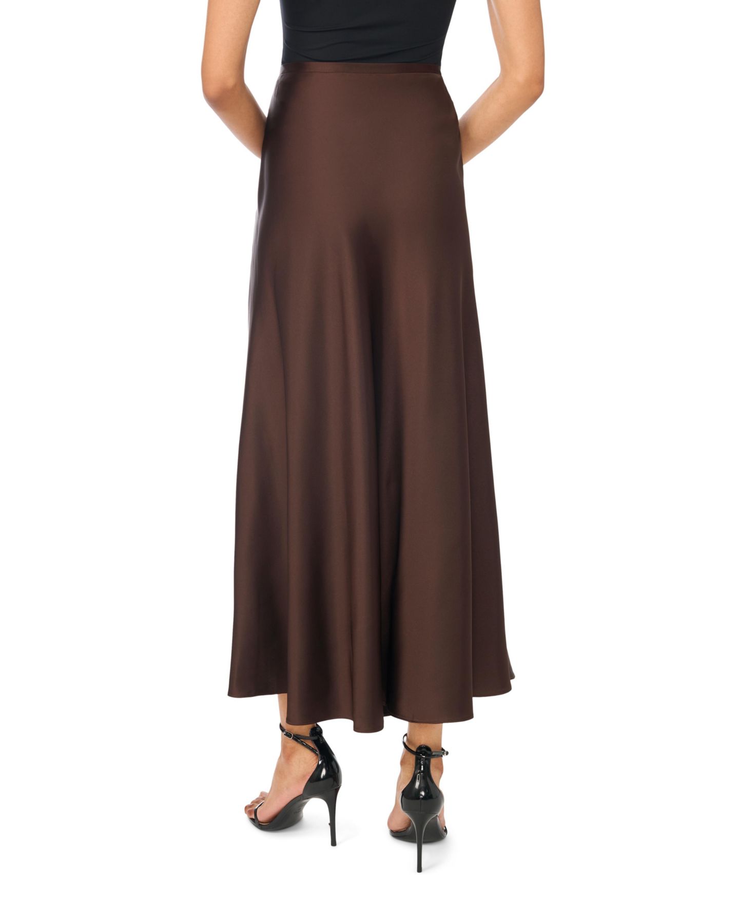 Женская юбка 1.STATE Bias-Cut High-Waisted A-Line Satin Maxi, цвет: Шоколадный — фото 4