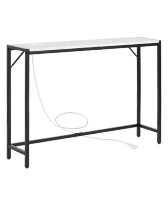 Slim Marble Console Sofa Table with Charging Station, Triangular Support, Entryway Furniture