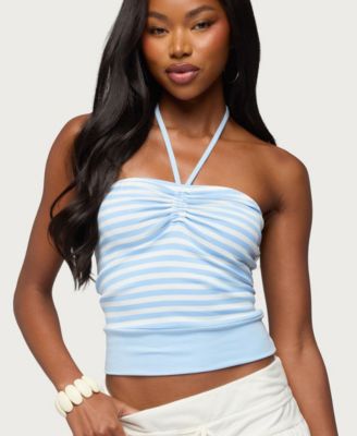 Women's Sleeveless Striped Halter Top